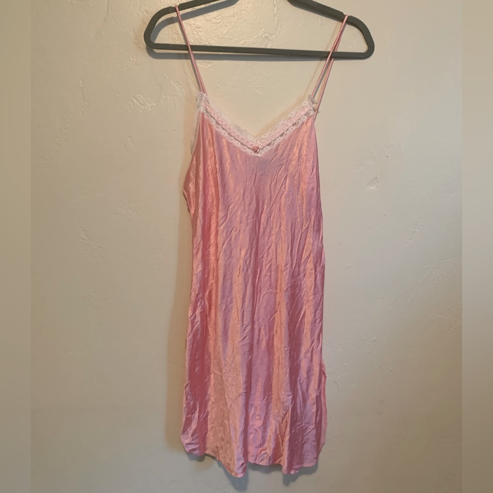 Vintage pink satin nightgown coquette soft girl barbiecore lingerie mini dress